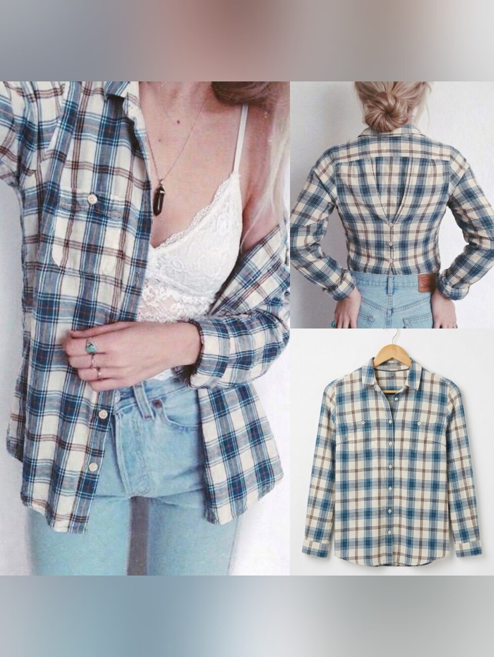 Horny Toad Women’s XS Plaid Flannel Button Down Back Detail Long Sleeve Blue Rus